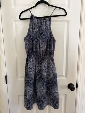 Athleta Women’s Navy Patterned Halter Dress pockets built in bra xs pullover